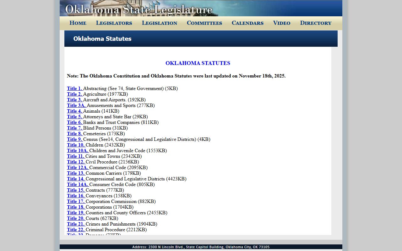 Oklahoma statute title index behind sealed Love County court dockets