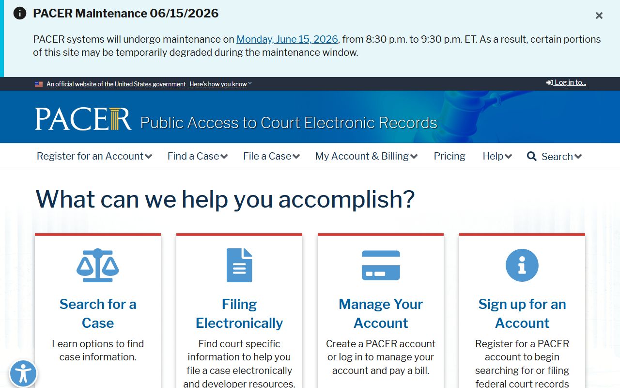 PACER federal portal for dockets in cases tied to Love County