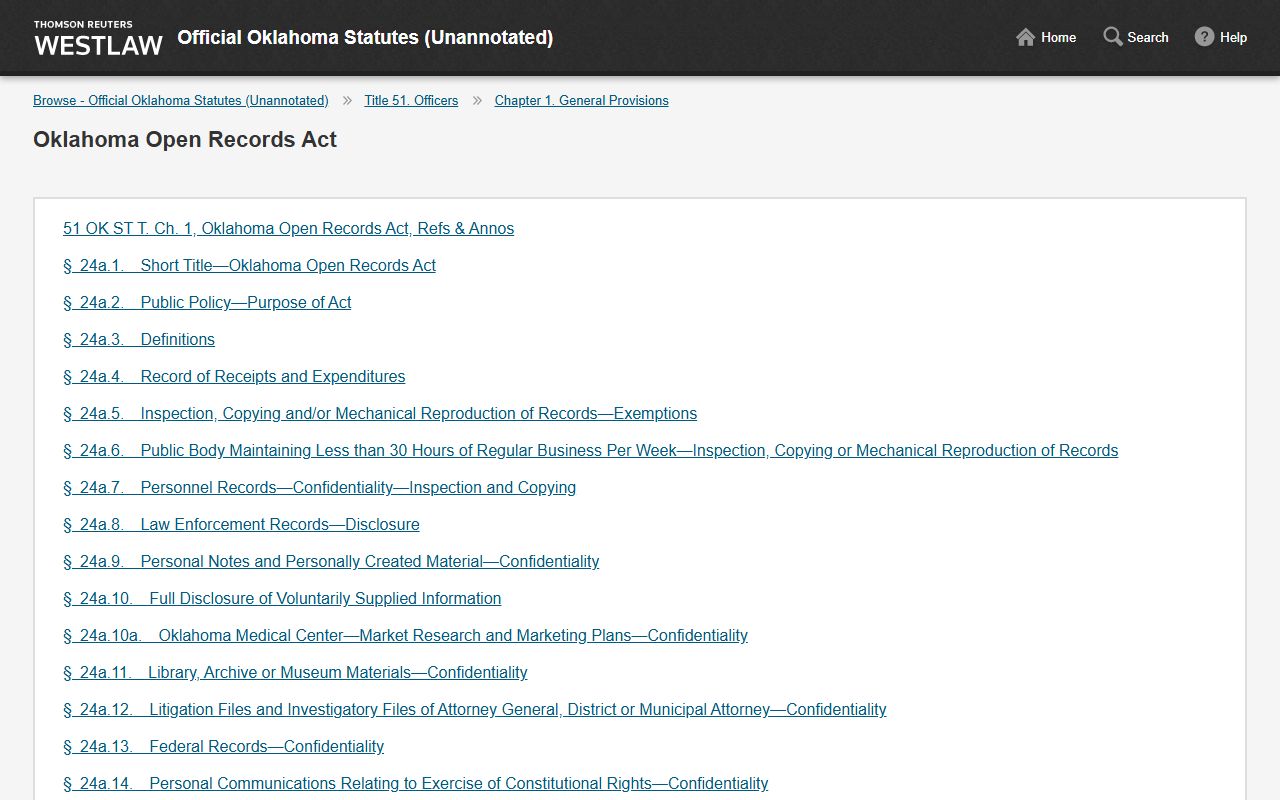 Oklahoma Statutes browse page for the law behind Love County court records