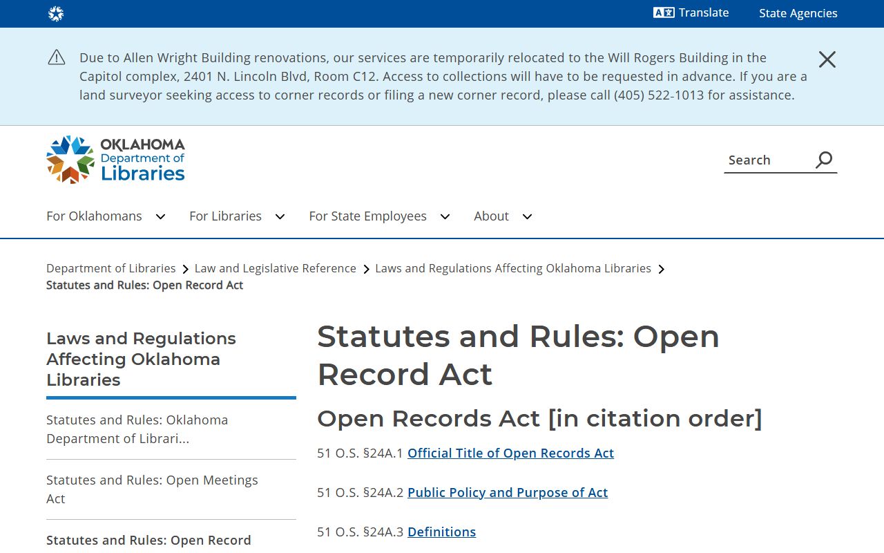 Oklahoma Open Records Act index covering Love County court records access