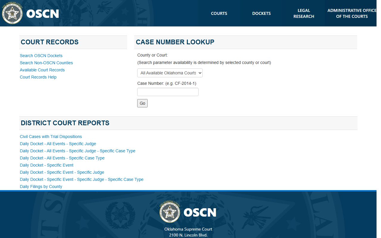 OSCN docket reports page for Love County court records research