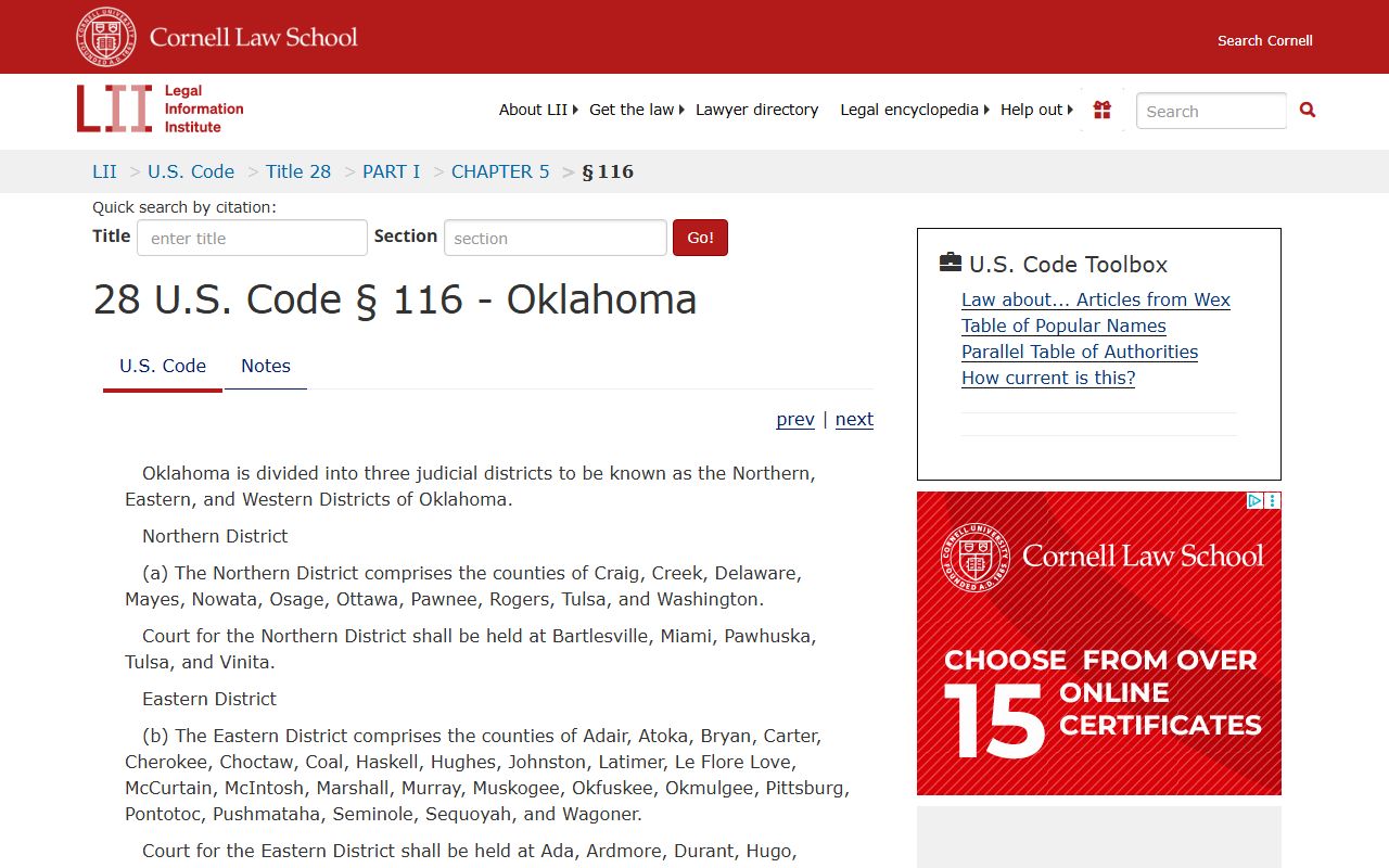 Love County criminal court records federal judicial district statute 28 U.S.C. 116
