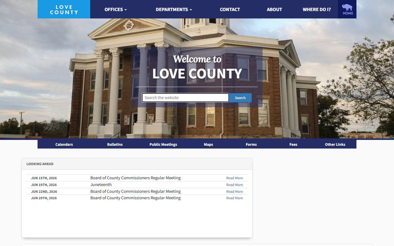 Love County OKCounties homepage with court records links