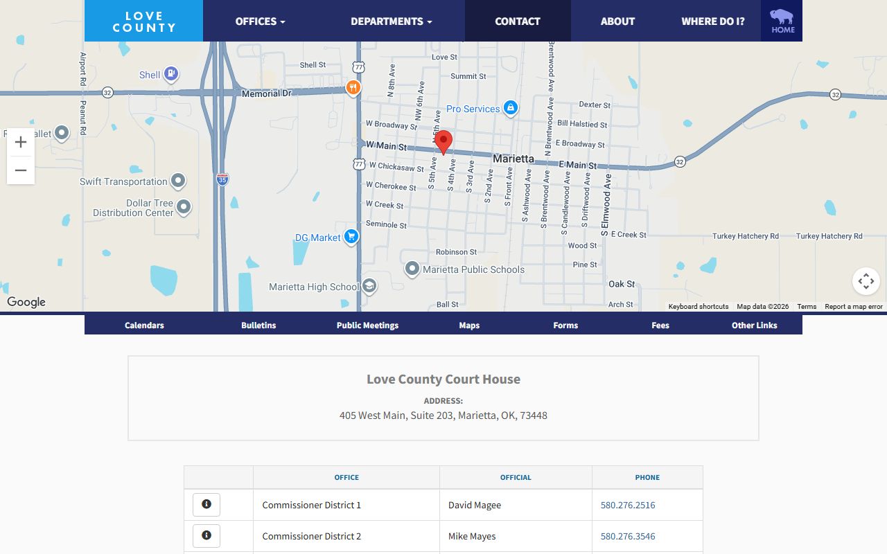 Love County contact page office table for court records