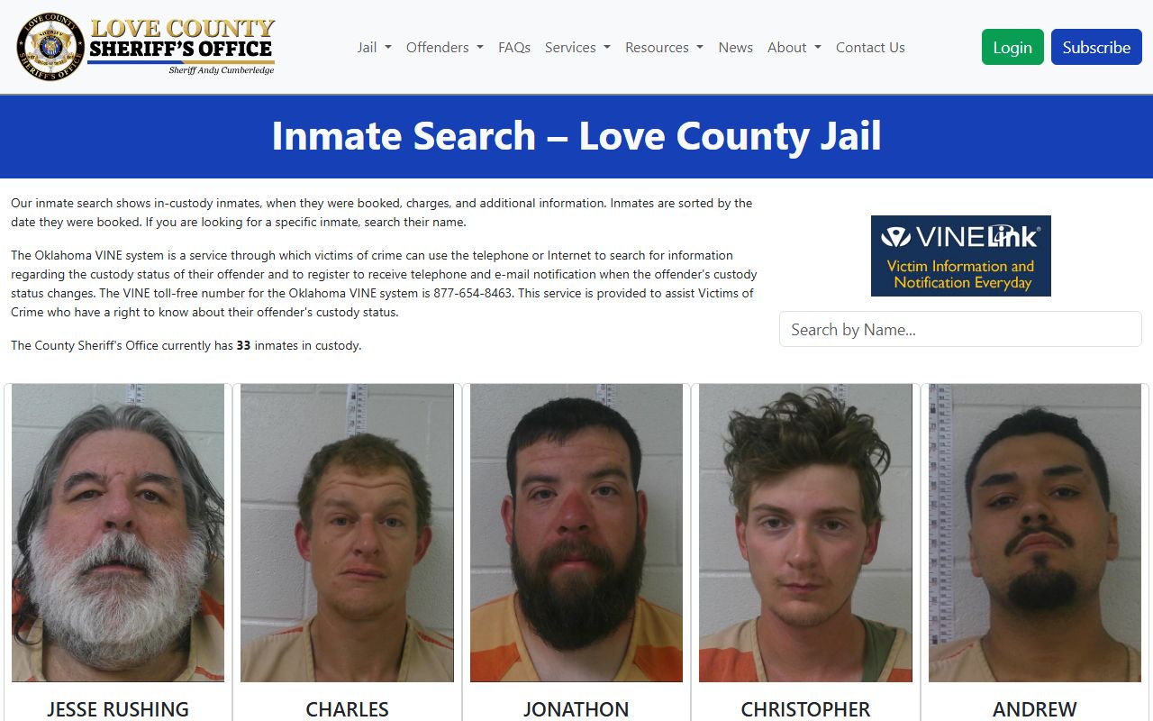 Love County inmate records jail inmate search page
