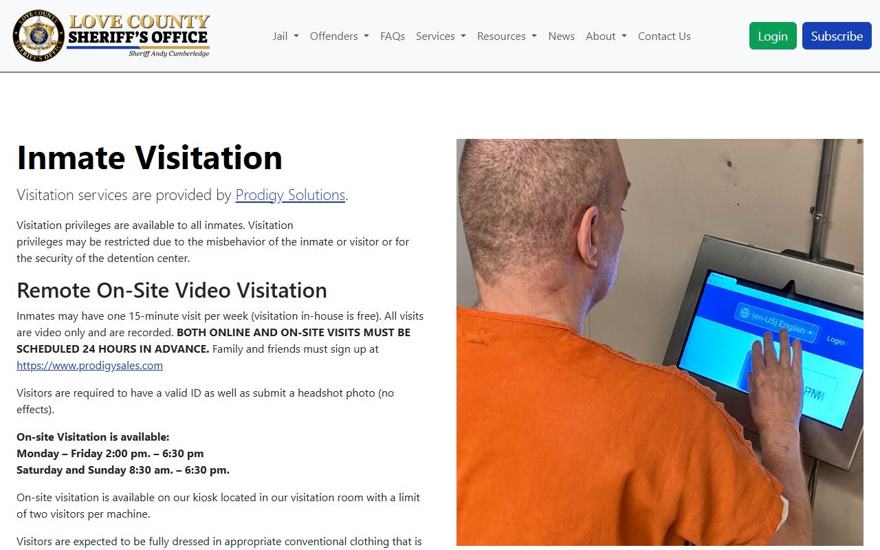 Love County inmate records jail visitation page