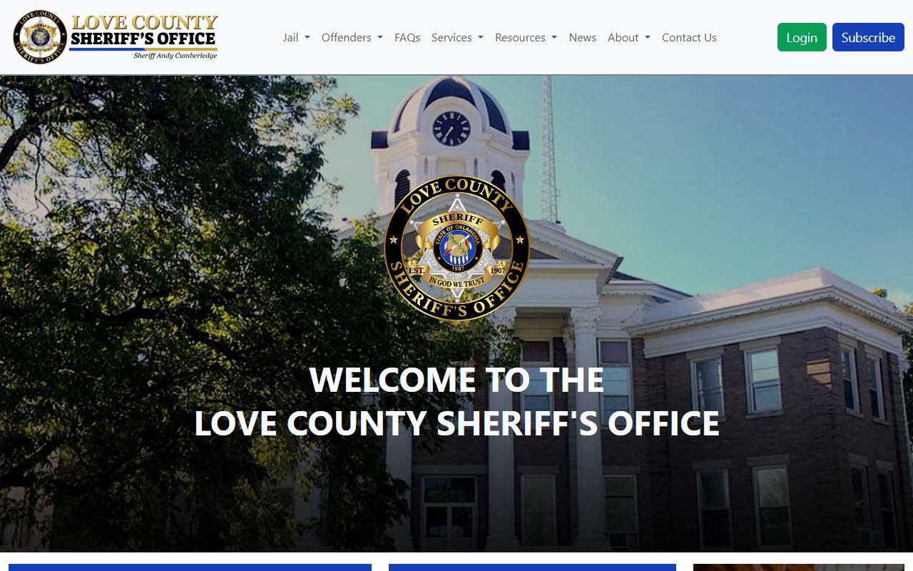 Love County inmate records Sheriff's Office homepage