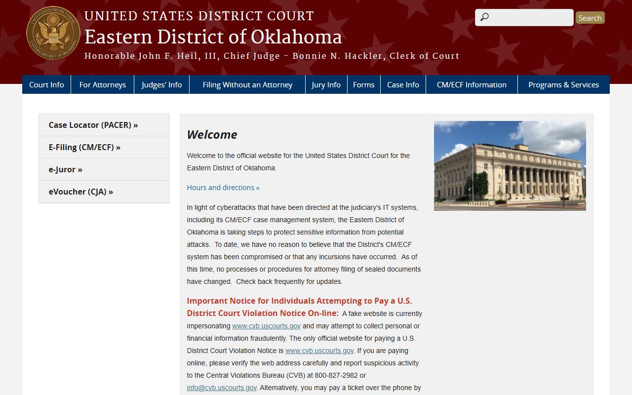 Eastern District of Oklahoma federal court page, a contrast to Love County marriage and divorce records