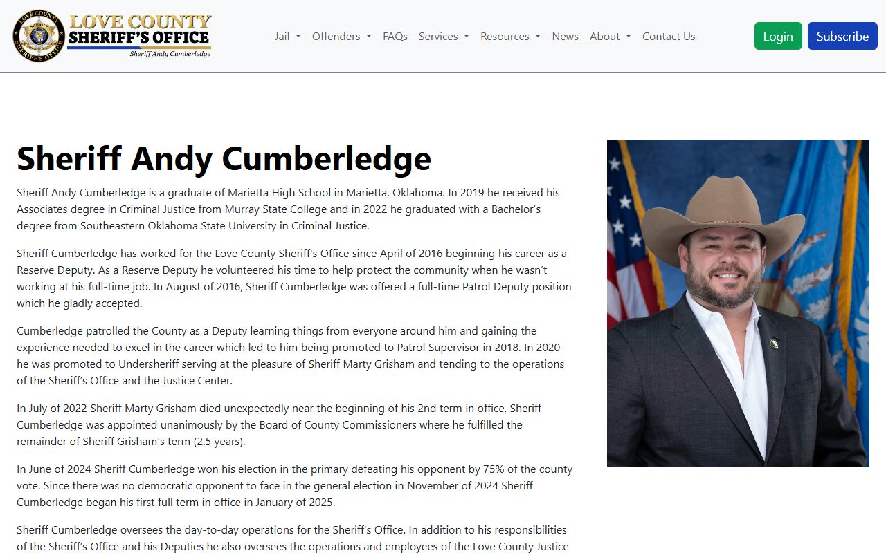 Love County Sheriff bio page, a separate office from the court that handles probate records