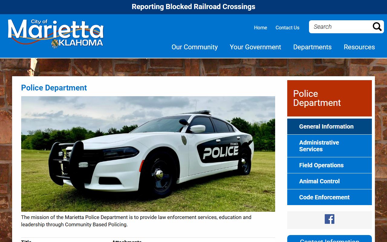 Marietta Police Department page that handles crash reports separate from Love County traffic court records